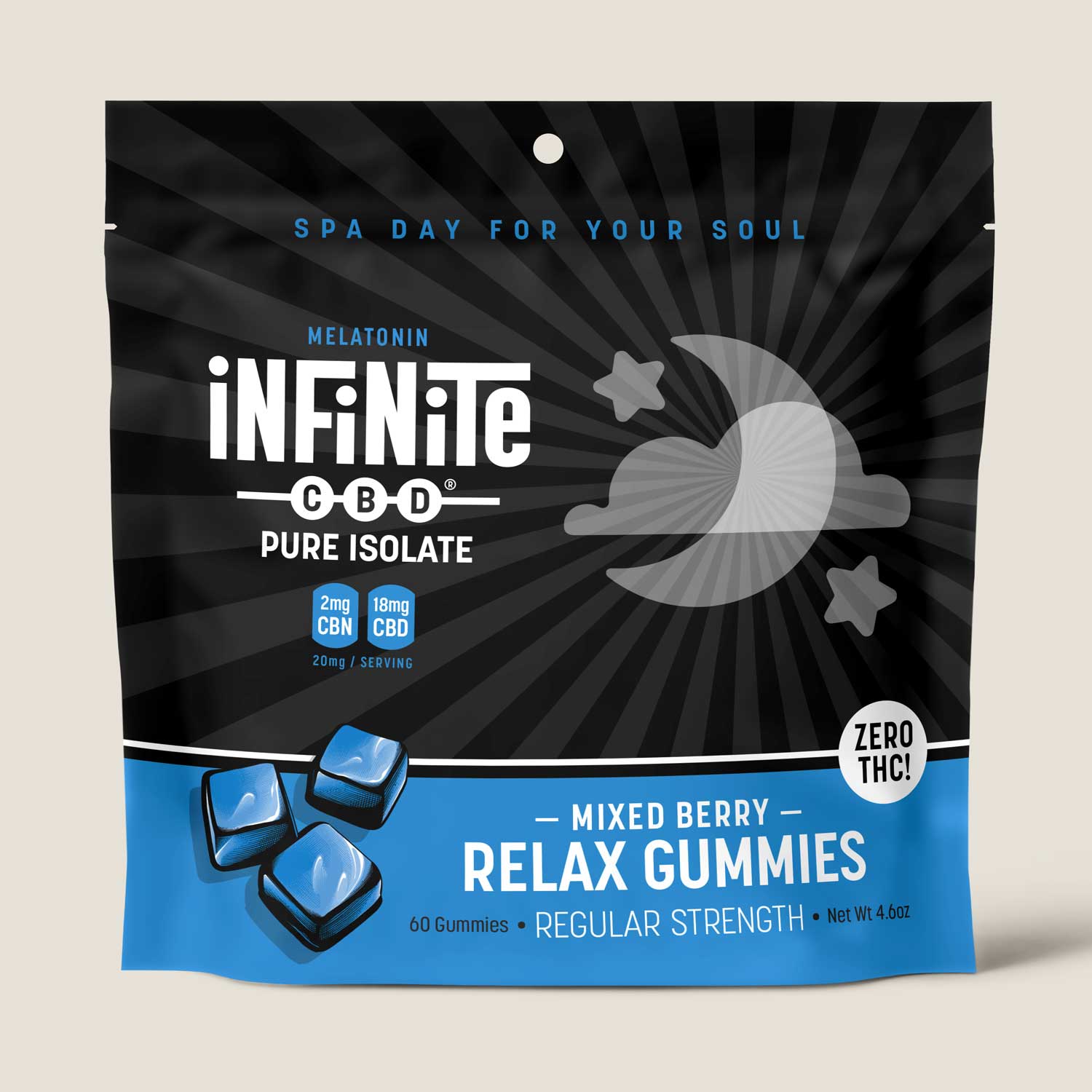 Gummies<br>Formulation: Relax<br>CBD: Pure Isolate (Zero THC)<br>Strength: Regular (20mg/serving)