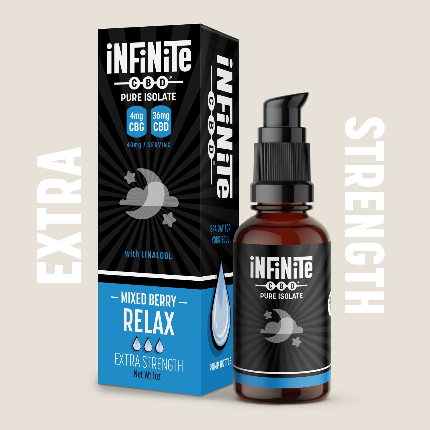Tinctures<br>Formulation: Relax<br>CBD: Pure Isolate (Zero THC)<br>Strength: Extra (40mg/serving)